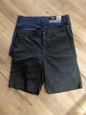 2Pair- Callaway Men's Flat Front Shorts in Navy and Charcoal 32W